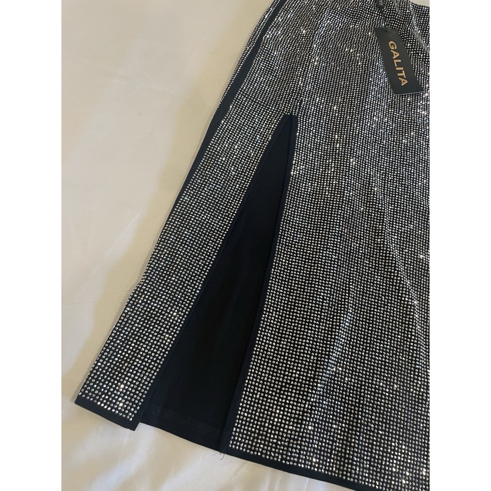 Galita Stretch Pencil Skirt Black Sparkle Rhinestones Womens Size Medium NEW - Picture 4 of 7